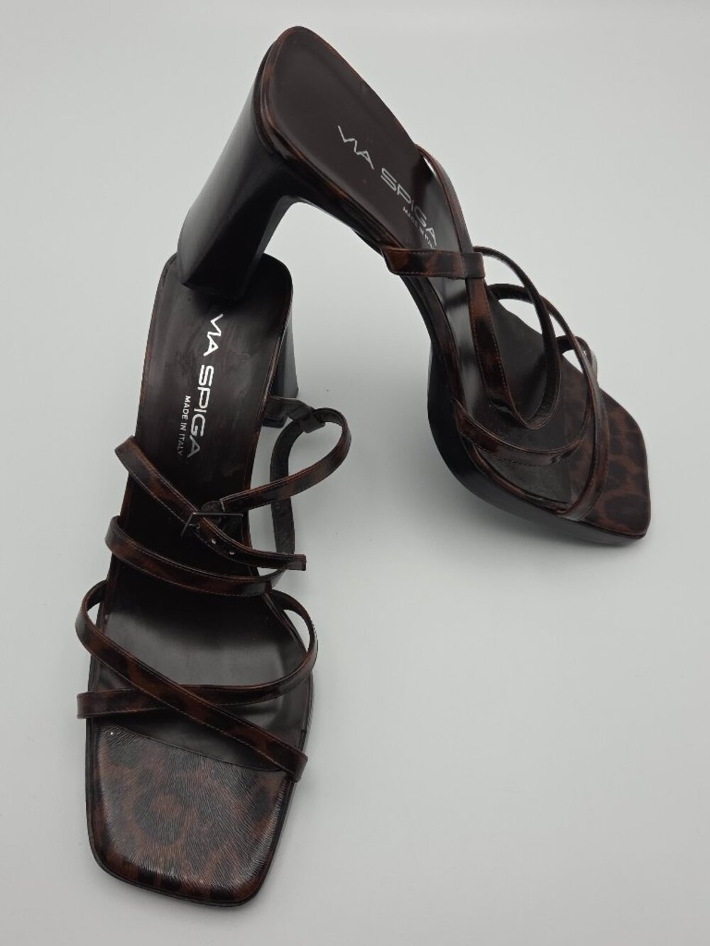 Via Spiga Leopard Block Heel Sandals Square Toe Made in Italy Worn Once